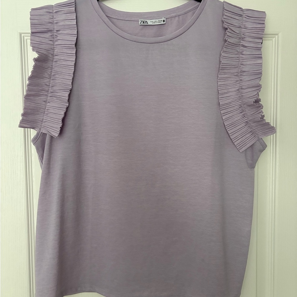 Zara Light Purple Ruffle Sleeve Blouse